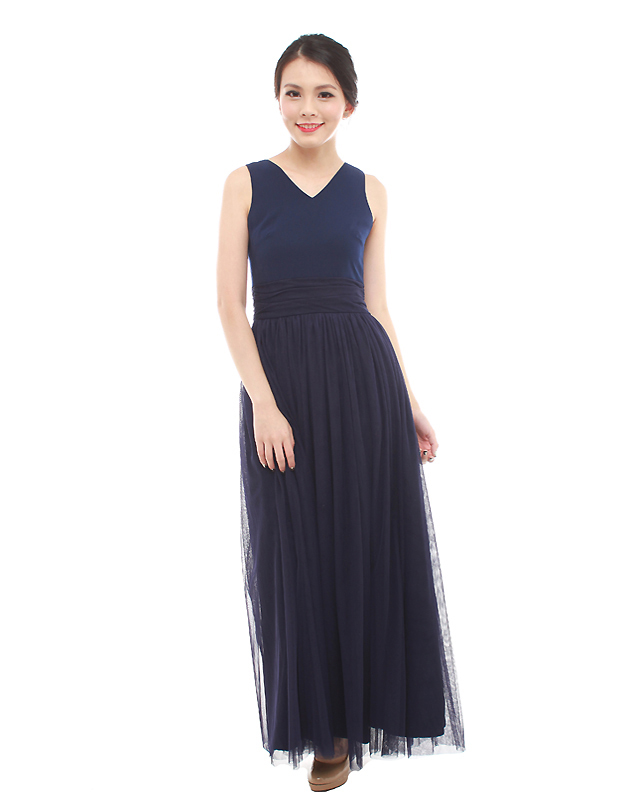 Vera Maxi Tulle Dress in Midnight Blue